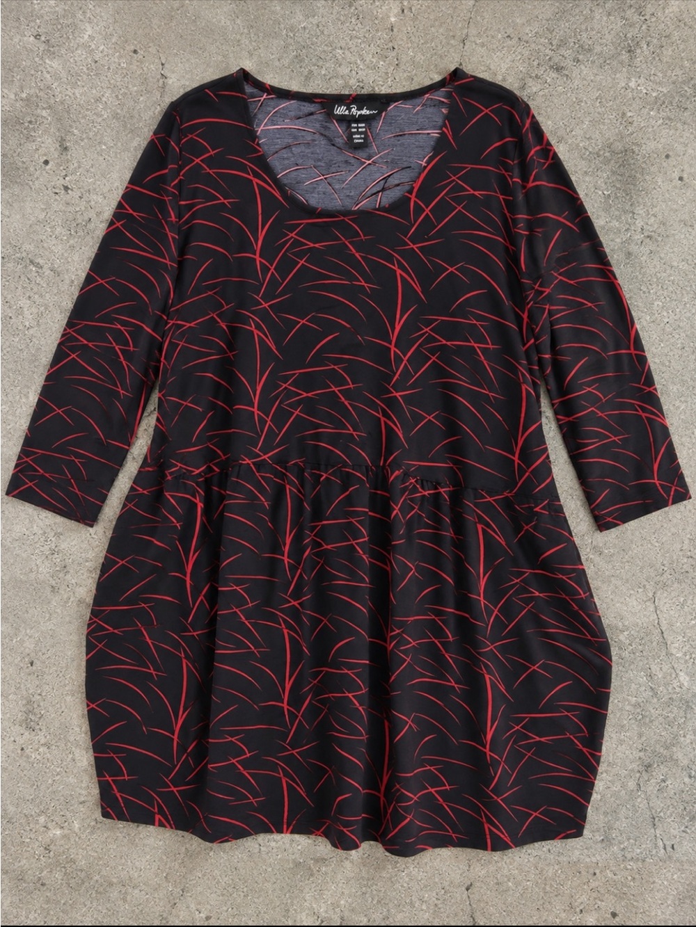 Ulla Popken Black Red Abstract Print Tunic Dress 3/4 Sleeve